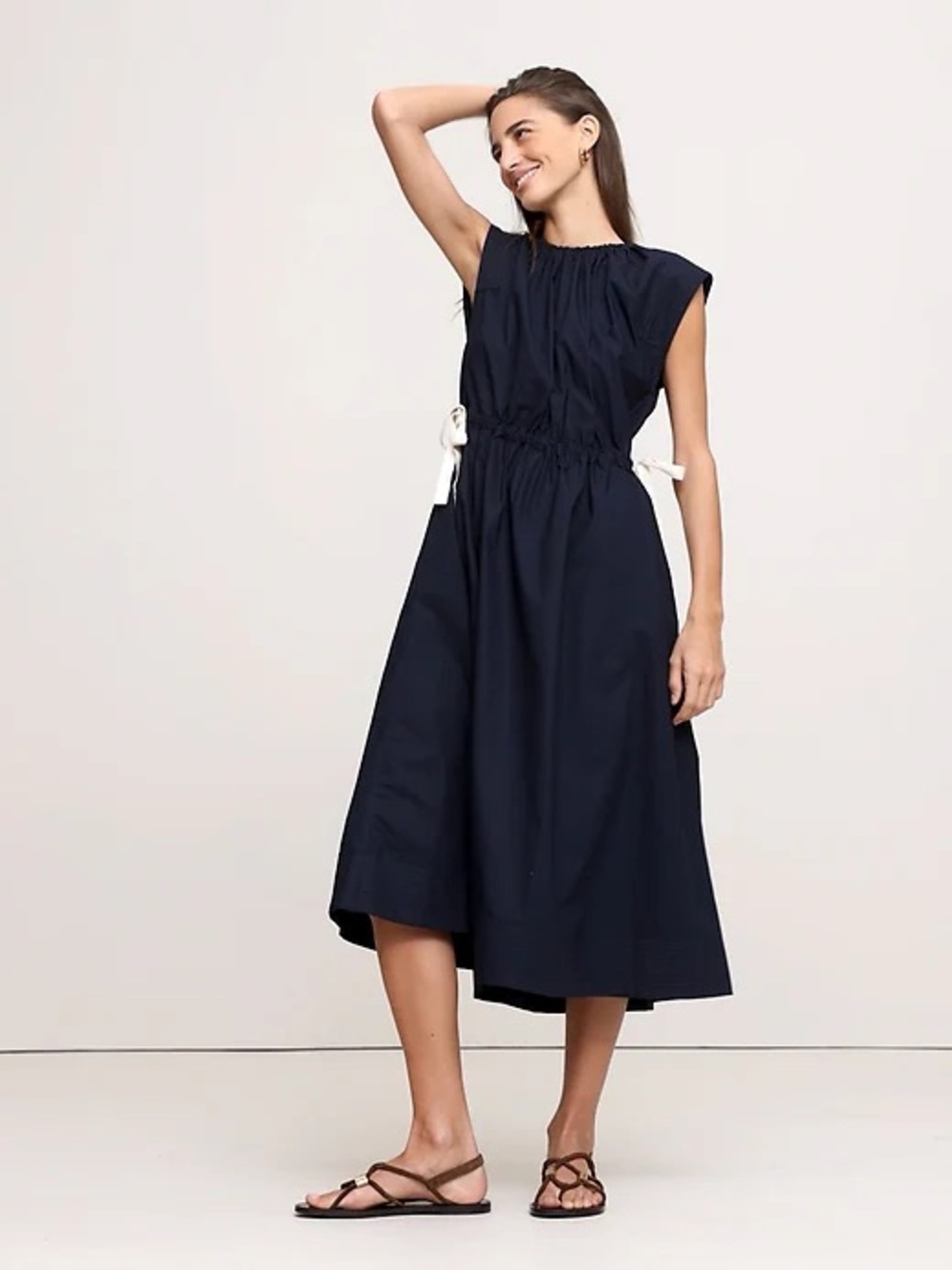 Banana Republic Navy Cotton Poplin Midi Dress 100% Cotton - Picture 7 of 9